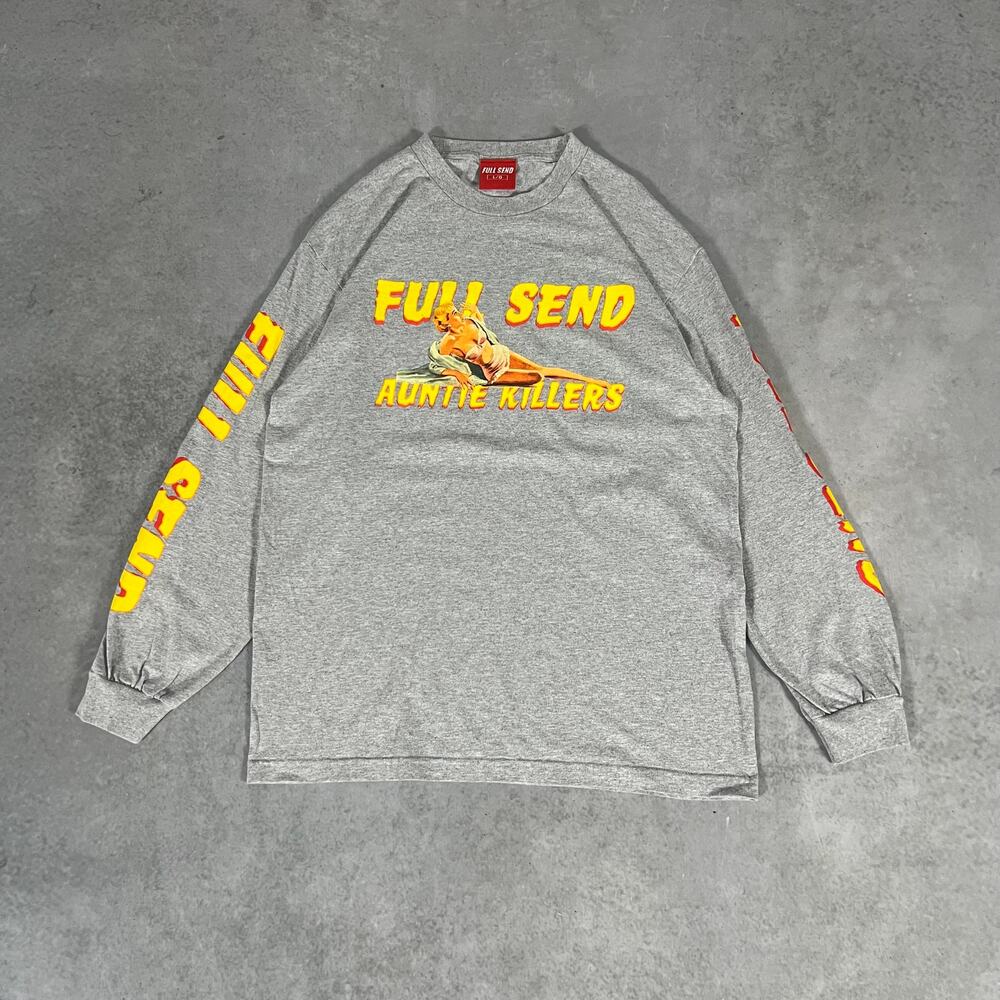 Full Send NELK Boys Auntie Killers Spellout Long Sleeve Tee Gray Mens L
